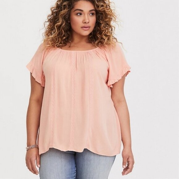 Torrid Coral Peach Ruffle Gauze Blouse Top 0X - Picture 2 of 8